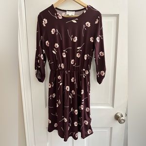 Soft burgandy 3/4 sleeve floral dress size small